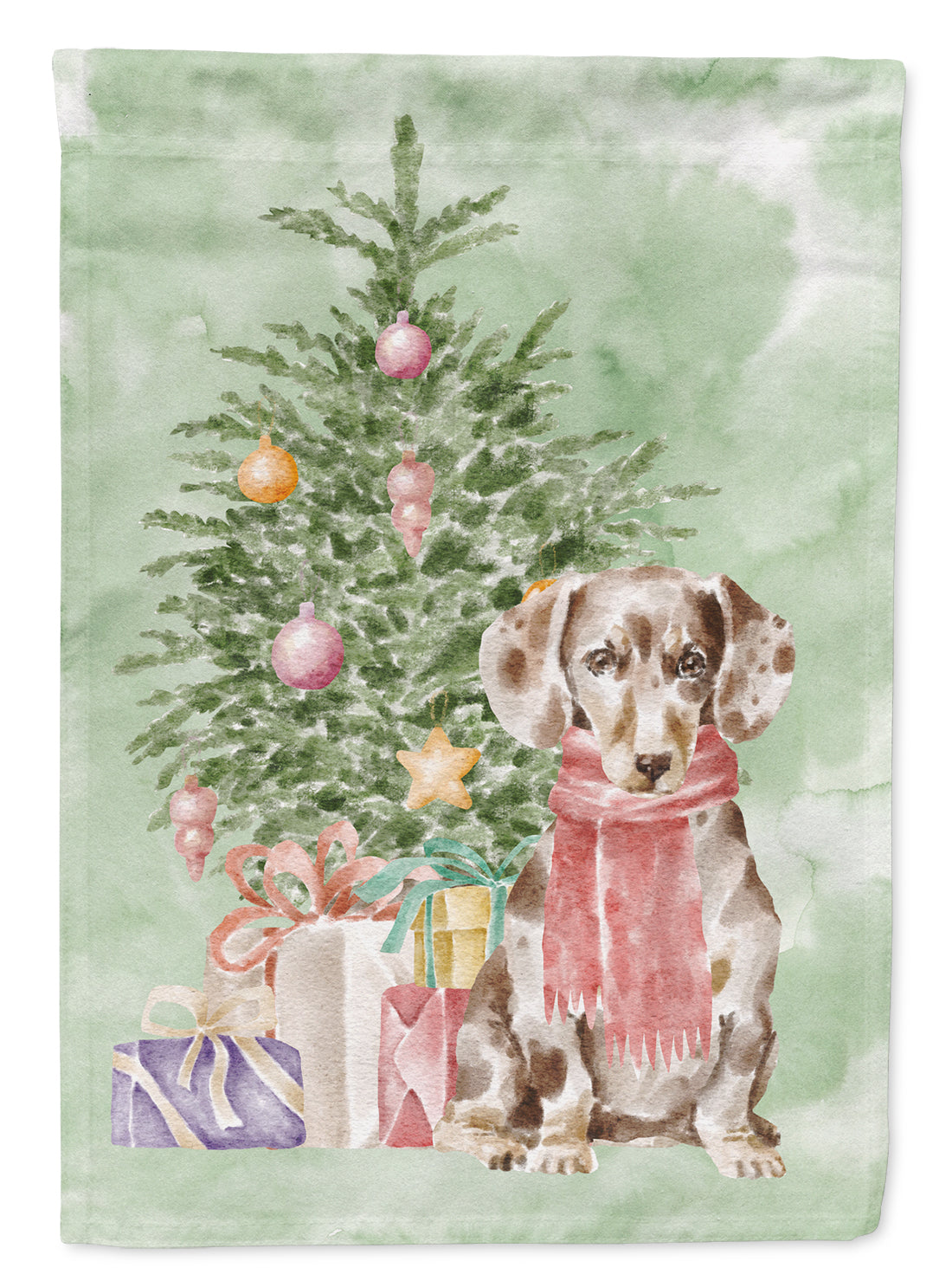 Dachshund Chocolate Piebald Dapple Christmas Presents and Tree Garden Flag