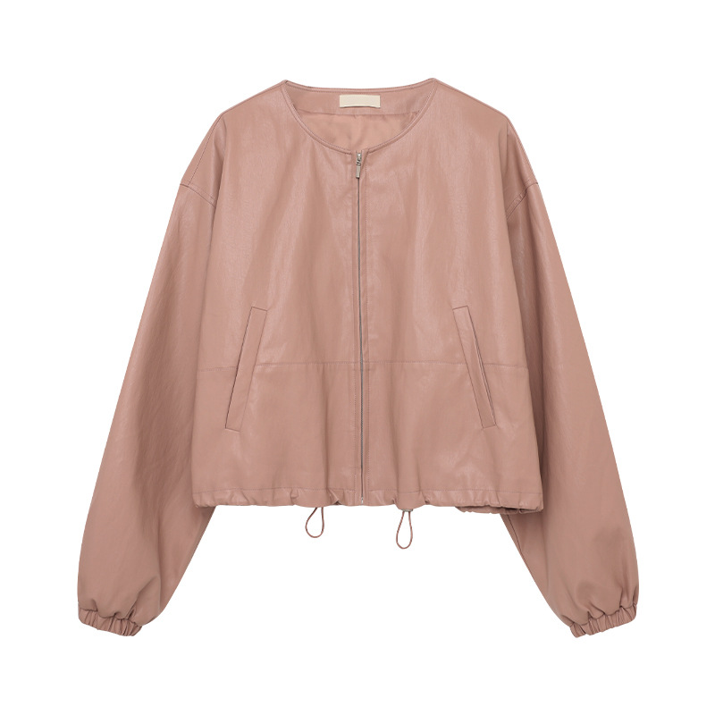 Drawstring High-Grade PU Leather Jacket