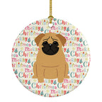 Merry Christmas Pug Brown Ceramic Ornament