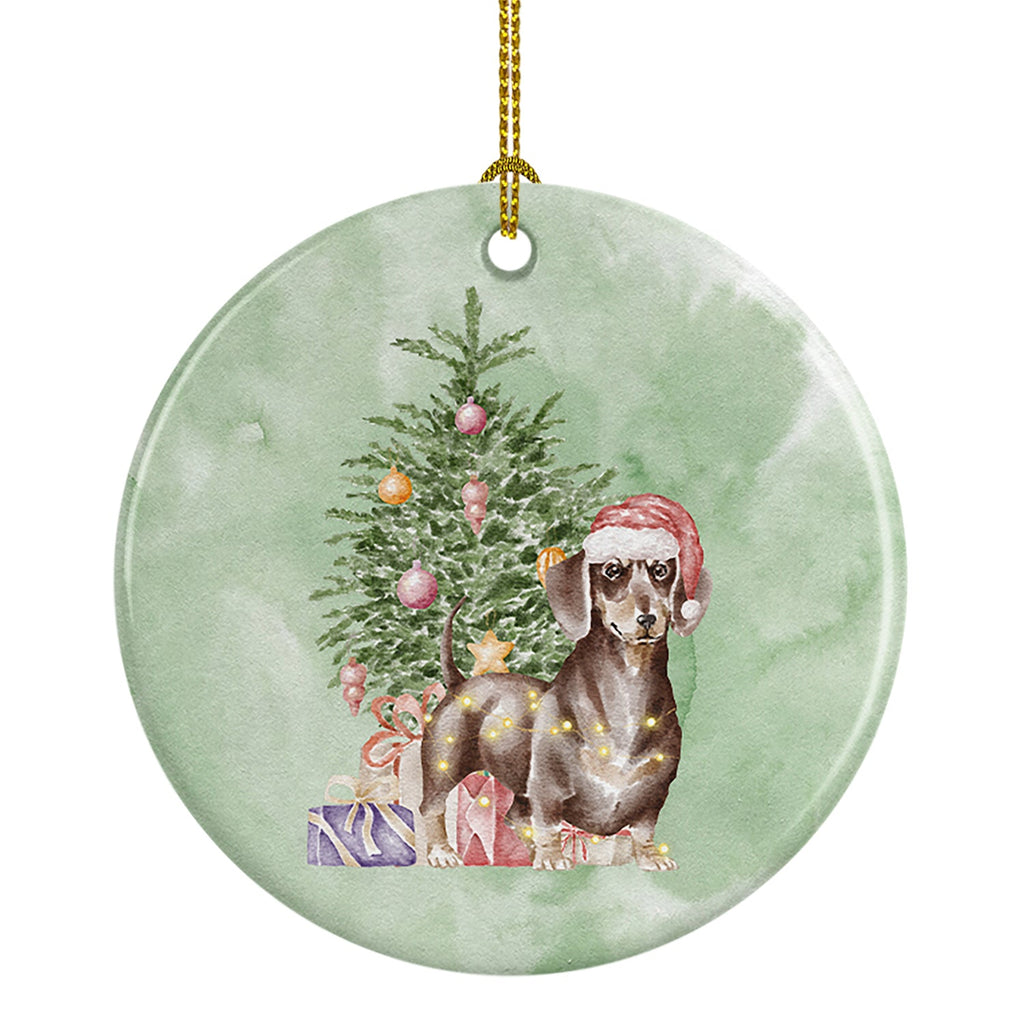Dachshund Chocolate Tan Christmas Presents and Tree Ceramic Ornament