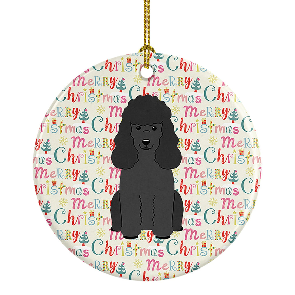 Merry Christmas Poodle Black Ceramic Ornament