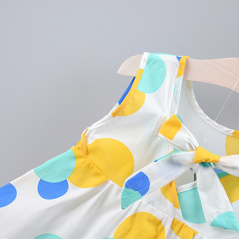 Polka Dot Bow Sleeveless Dress - Country Style Design