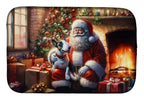 English Bull Terrier and Santa Claus Dish Drying Mat