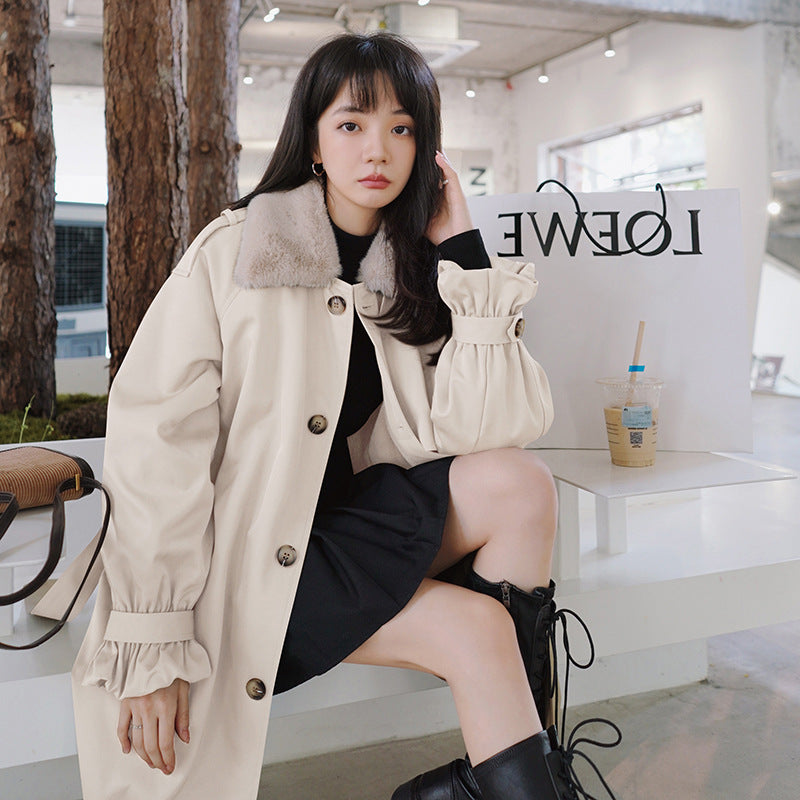 Winter Khaki Cotton Coat for Women with Velvet Lining