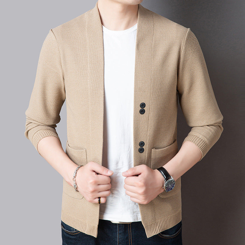 Men's Autumn Thin Section Pure Color Sweater Jacket