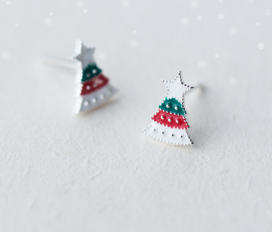 Silver Christmas Tree Earrings for Women E4315