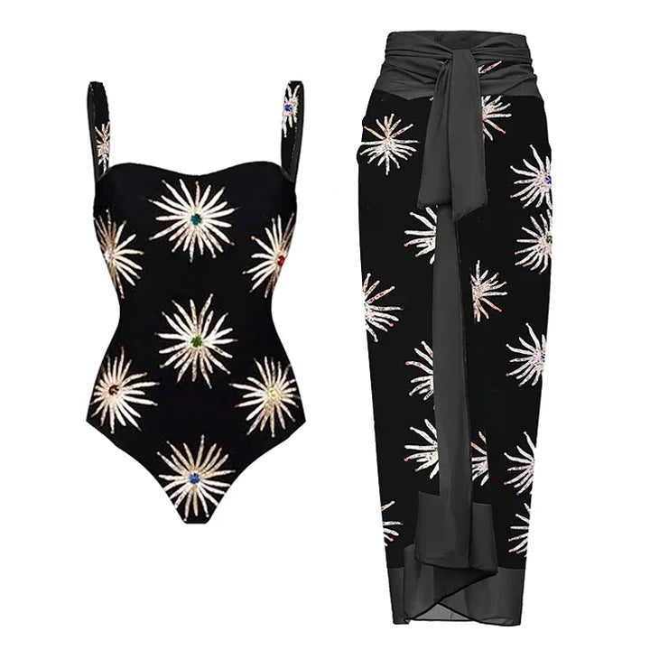 Sequin Sunflower One-Piece Swimsuit for Women 2024