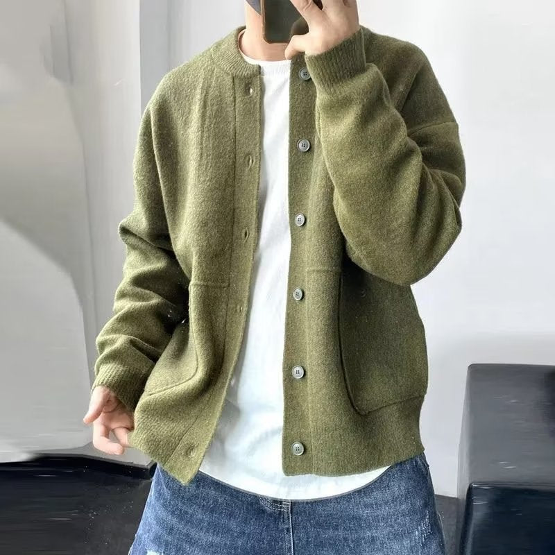 Men's Wool Cardigan - Spring Autumn Round Neck Sweater