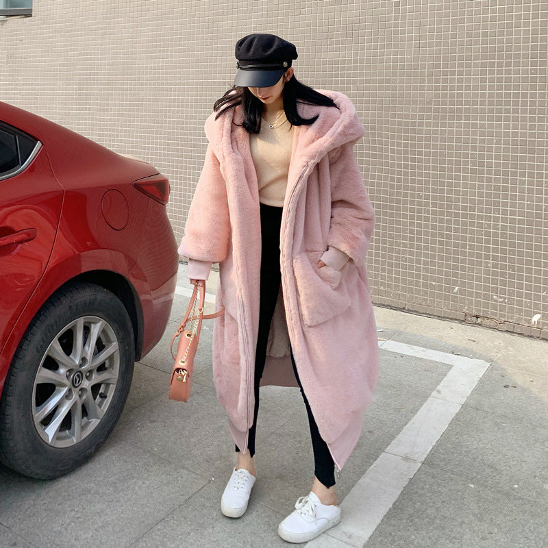 Thick Warm Long Hooded Fur Coat for Women