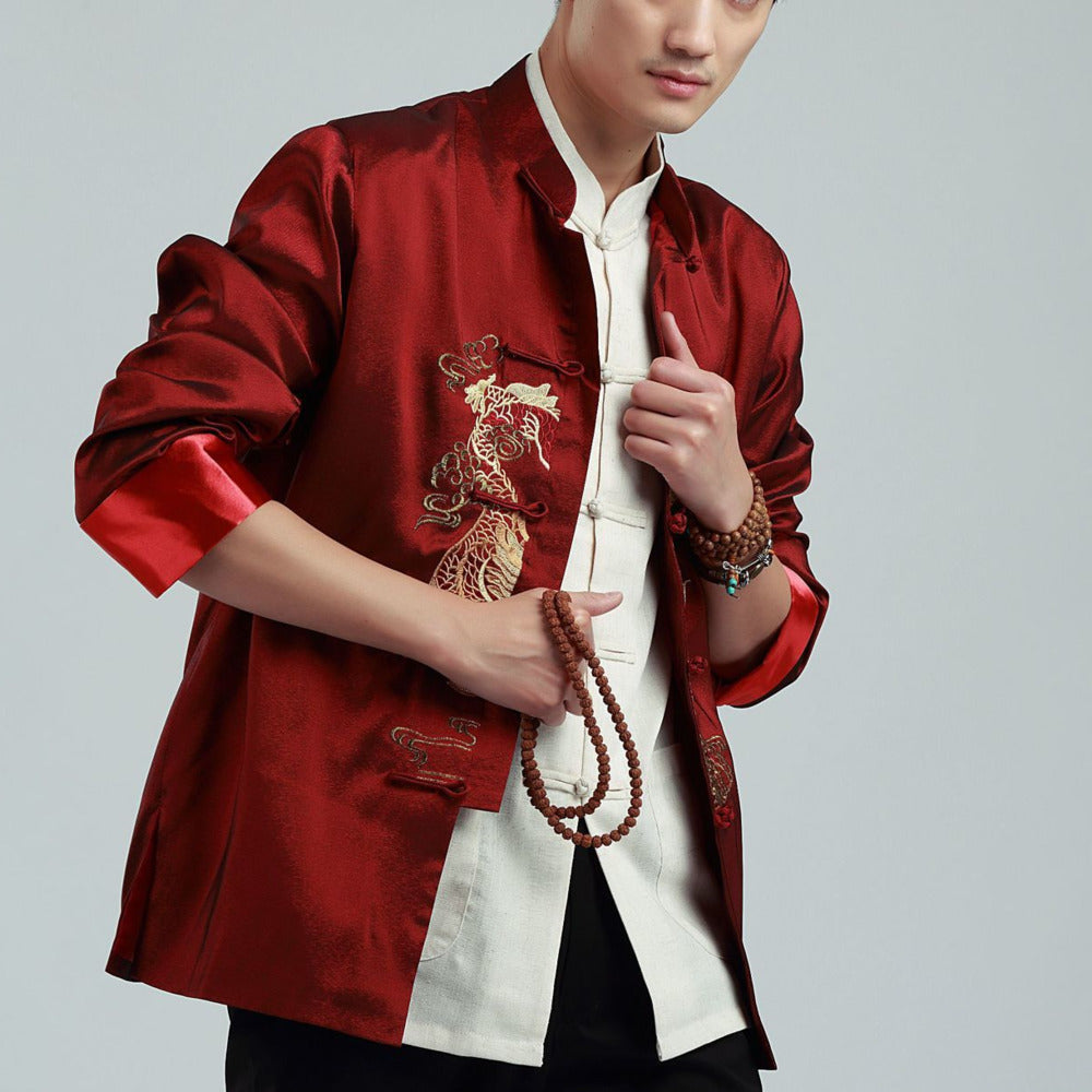 Men's Chinese Style Embroidered Dragon Jacket Tops