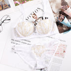 Lace Embroidered Wireless Bra and Lingerie Set