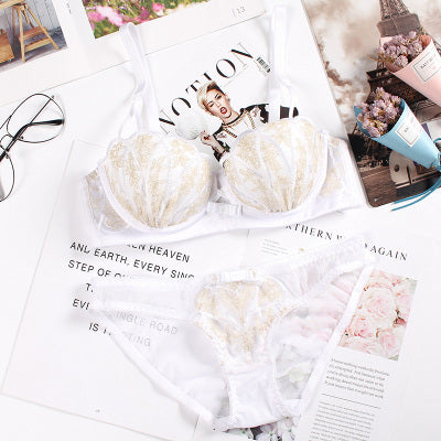 Lace Embroidered Wireless Bra and Lingerie Set