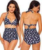 Women's Skull Print High Waist Bikini Set (Plus Size)