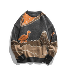 Loose Fit Patterned Jacquard Round Neck Sweater