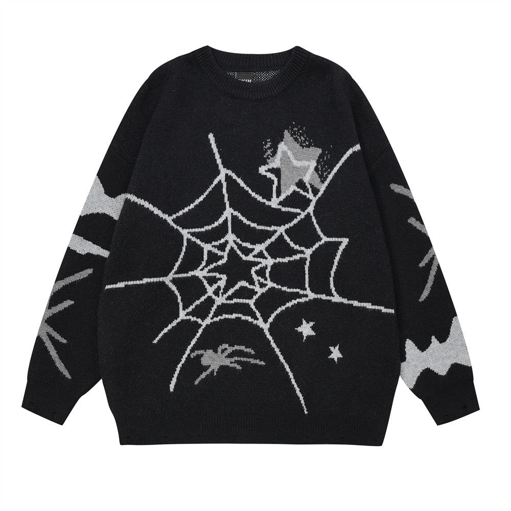 Men's Spider Web Design Pullover Sweater | Streetwear