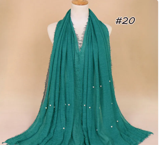 Women's Cotton And Linen Beads Crumpled Monochrome Scarf