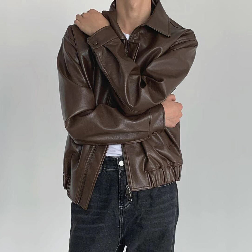 Men's Retro Leather Casual Short Jacket for Autumn/Winter