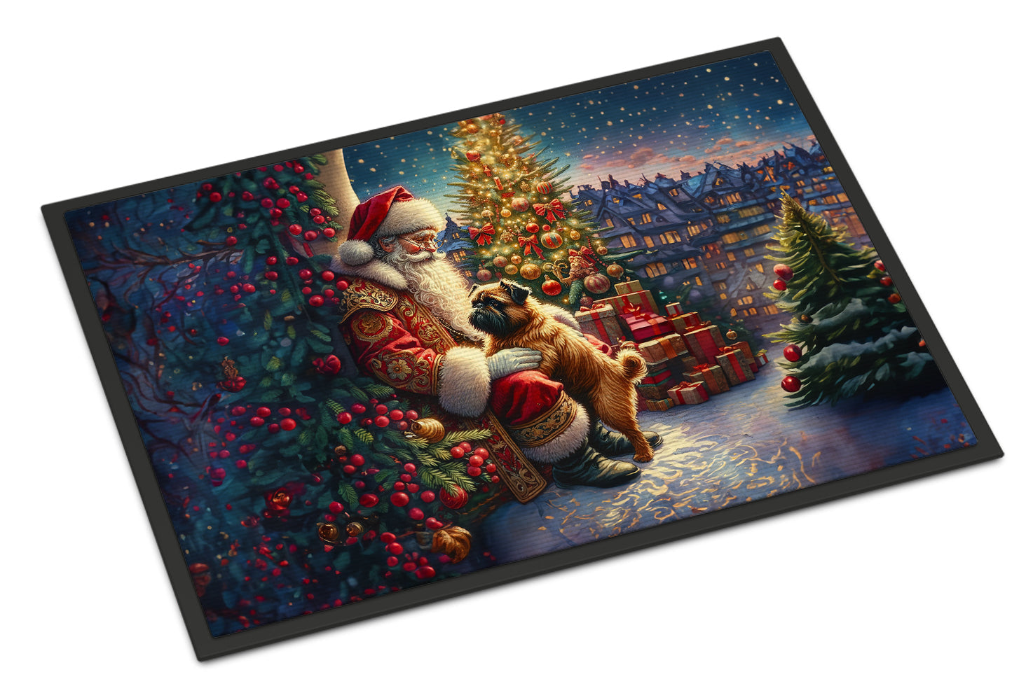 Brussels Griffon and Santa Claus Doormat