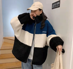 Color Matching Loose Lamb Down Cotton Jacket for Lovers