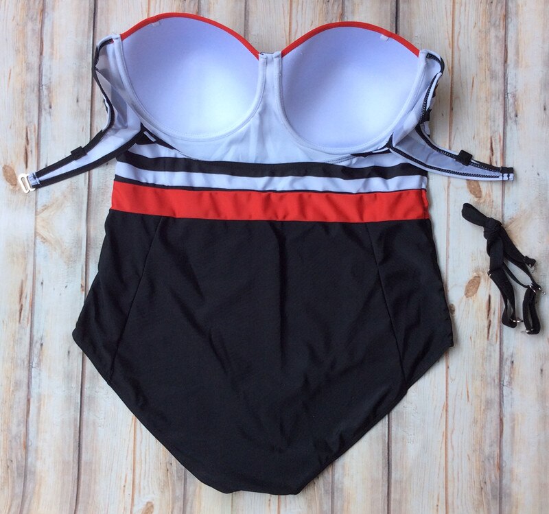 Black and White Striped Plus Size Women's Swimsuit