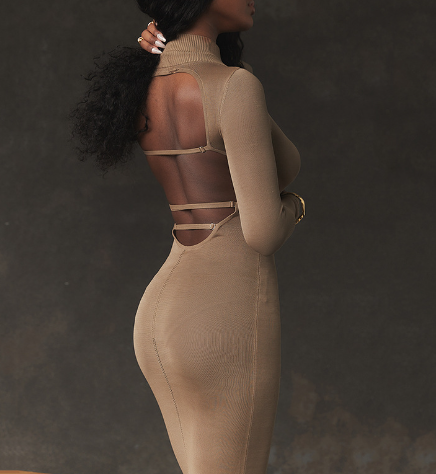 Women's Backless Knitted Half-Turtleneck Dress