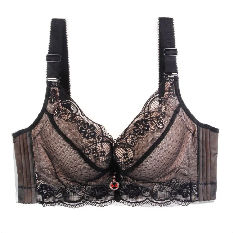 New Large Size Four-Row Adjustable Lace Bra - Supportive & Comfortable