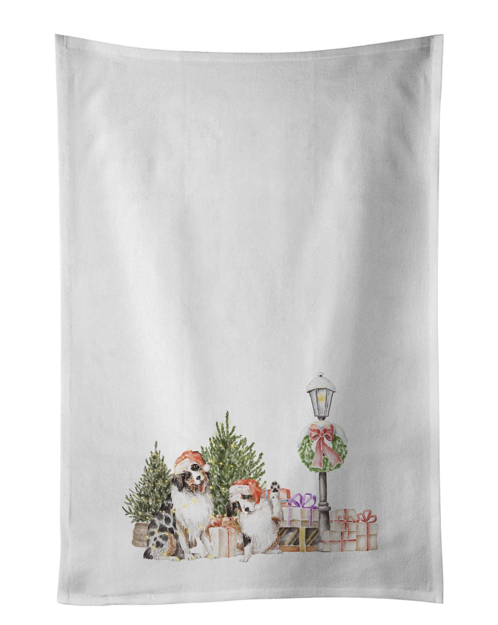 Australian Shepherd Excited Adult and Puppy with Christmas Wonderland Kitchen Towel Set of 2