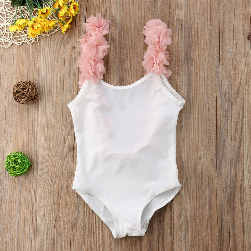 Backless Baby Girl Swimsuit with Flower Straps