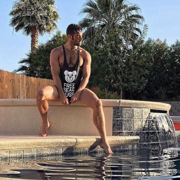 D.M Men's Tank Top with Bear Cartoon Print