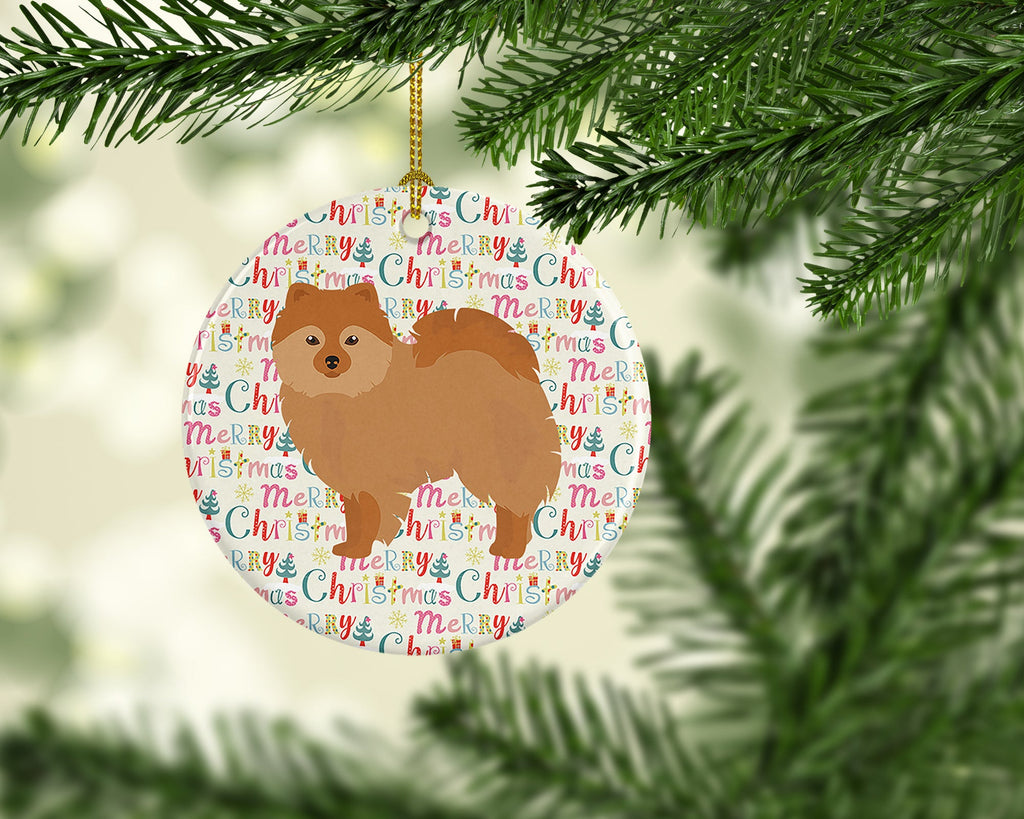 German Spitz #2 Merry Christmas Ceramic Ornament