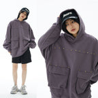 Men's Hooded Terry Sweater with Multi-Pocket Rivets