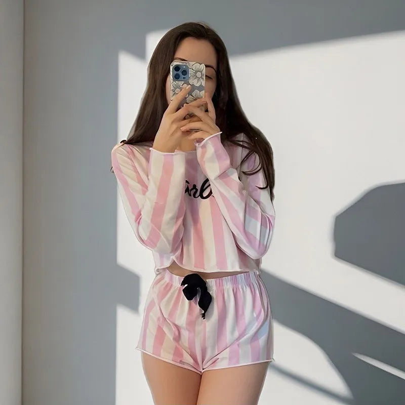 Pink And White Striped Short Sleepwear