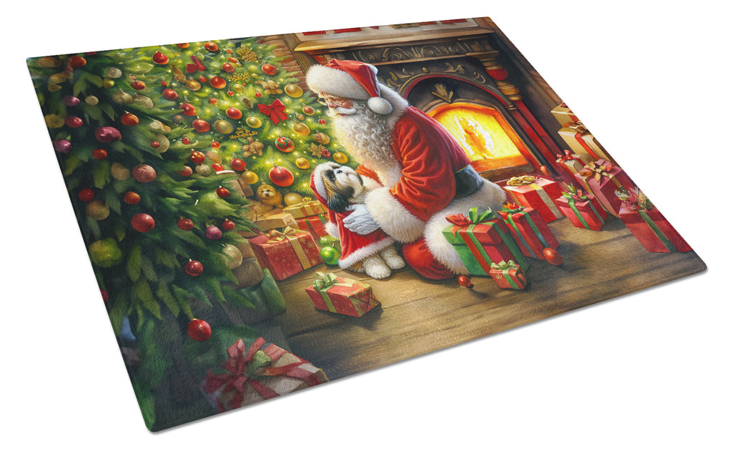 Shih Tzu and Santa Claus Glass Cutting Board