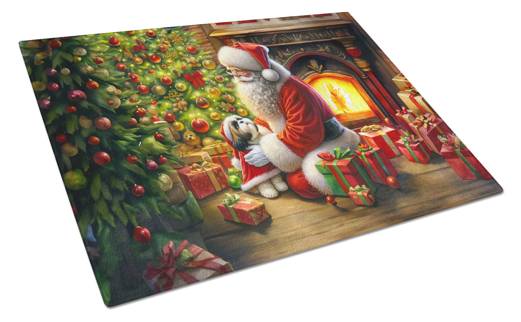 Shih Tzu and Santa Claus Glass Cutting Board