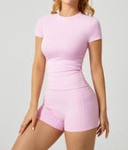 Women's Slim-Fit Short Sleeve Pocket Shorts Set