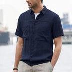 Men's Casual Short Sleeve Cardigan Shirt with Pockets