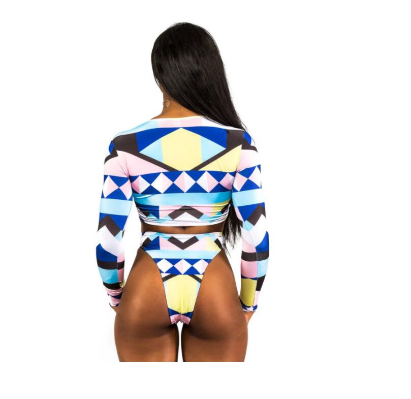 Women's Long Sleeve Printed Bikini with Thong Bottom