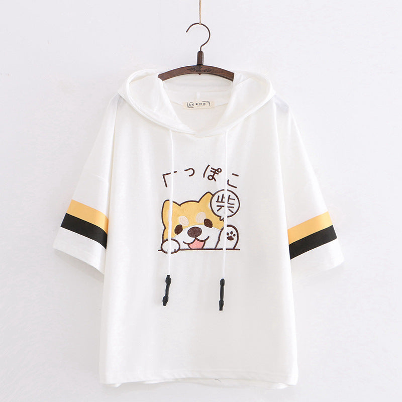 College Style Summer Coat with Puppy Embroidery