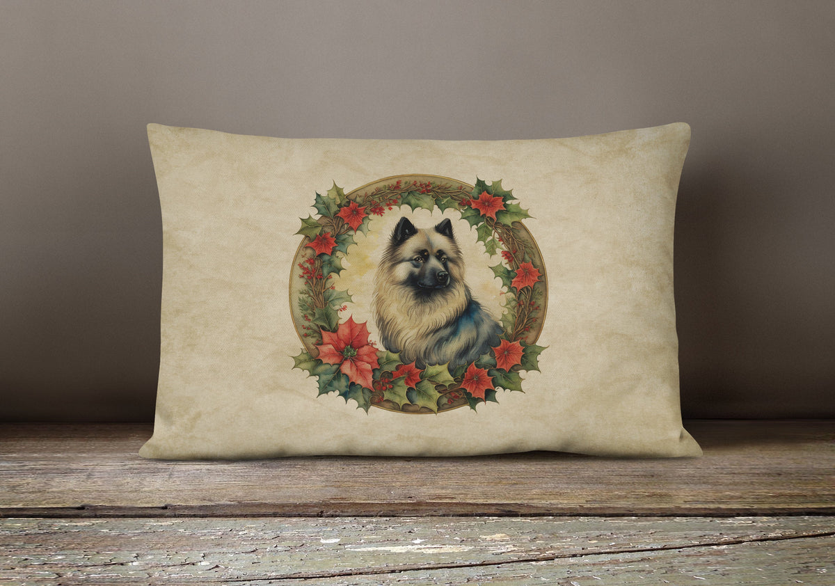Keeshond Christmas Flowers Throw Pillow