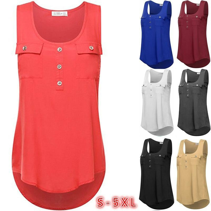 Irregular Hem Tank Top with Pockets and Short Sleeves