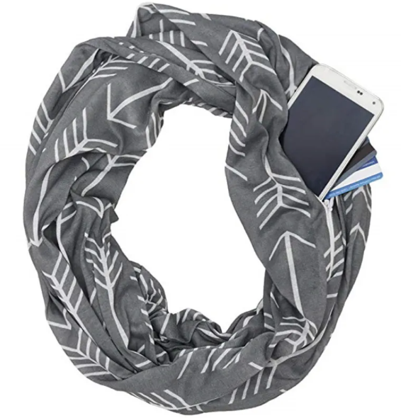 Fish Bone Print Pocket Scarf