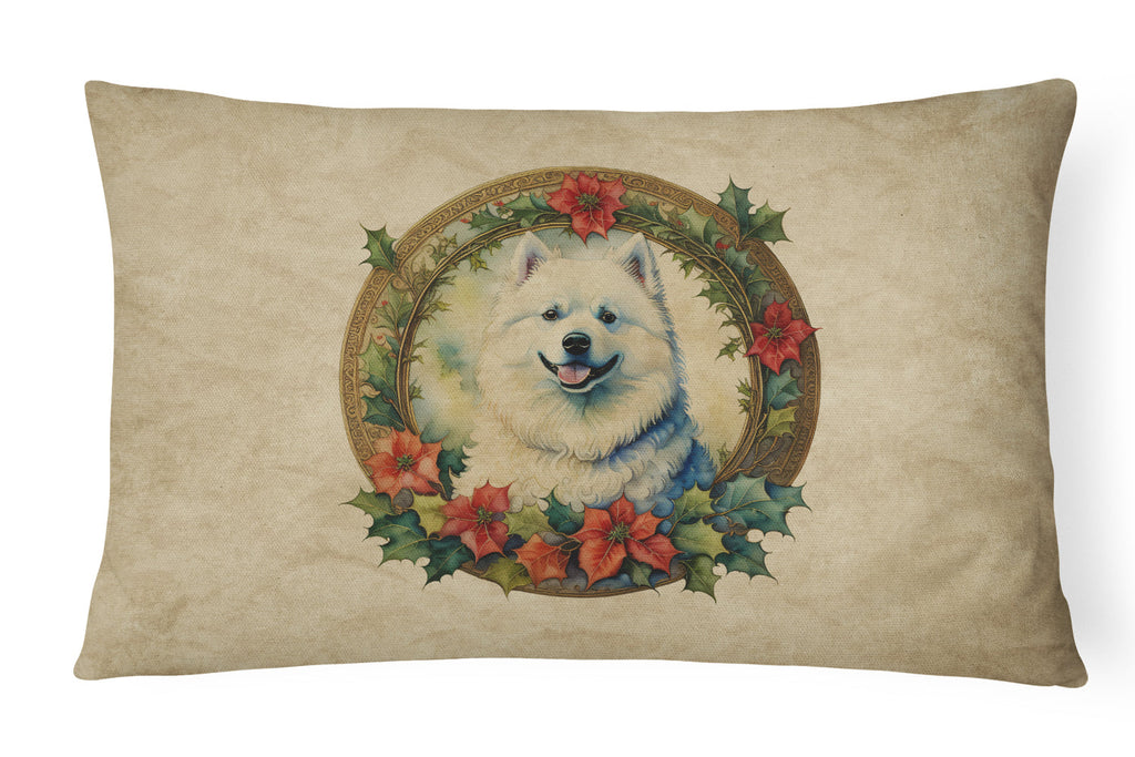 Samoyed Christmas Flowers Throw Pillow