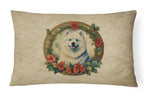 Samoyed Christmas Flowers Throw Pillow