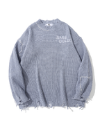 Dark Embroidered Ripped Letter Print Sweater for Men
