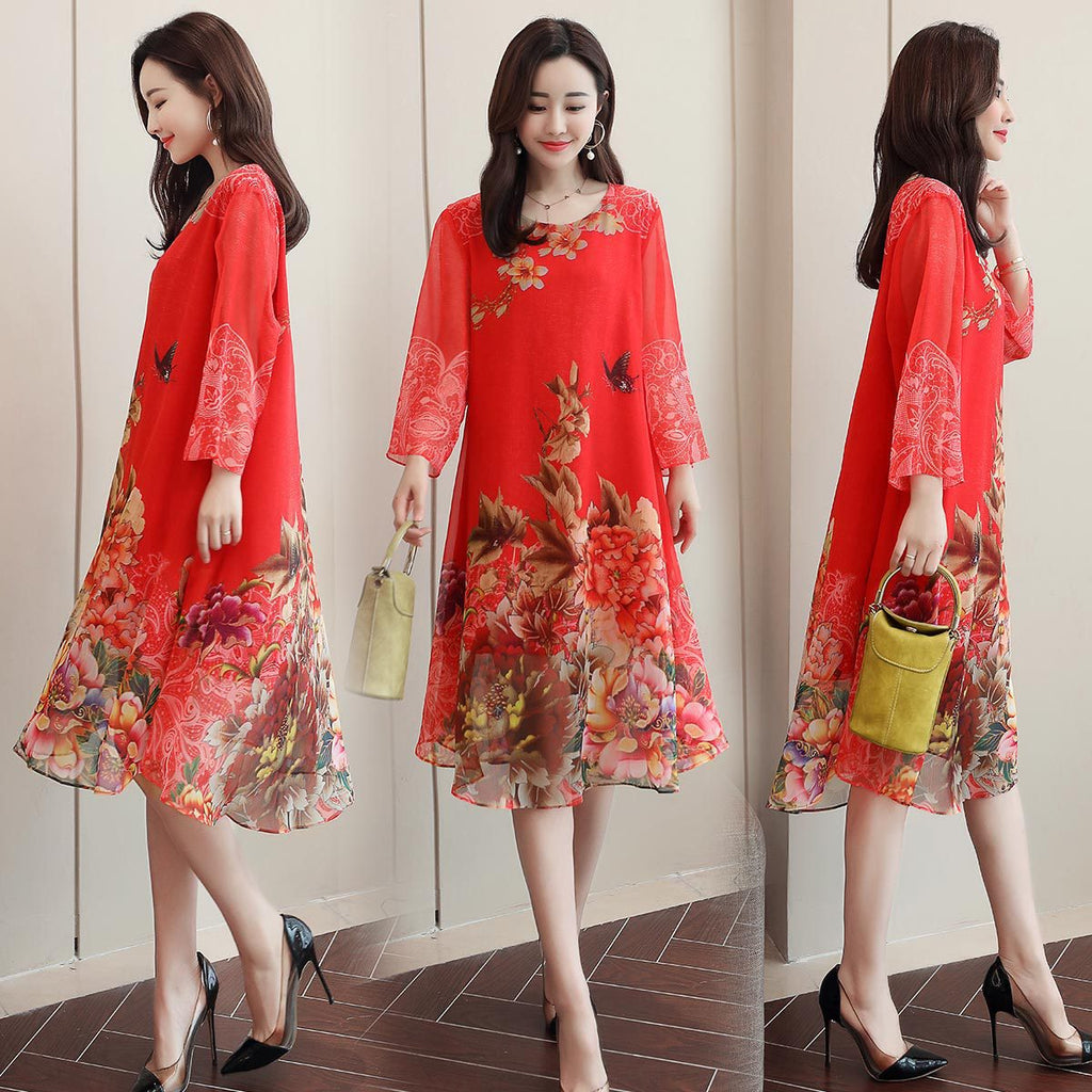 Chic Floral Cotton Dress for Plus Size Women
