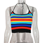 Rainbow Striped Sleeveless Crop Top for Women