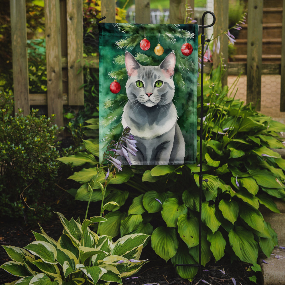Korat Cat By the Christmas Tree Garden Flag