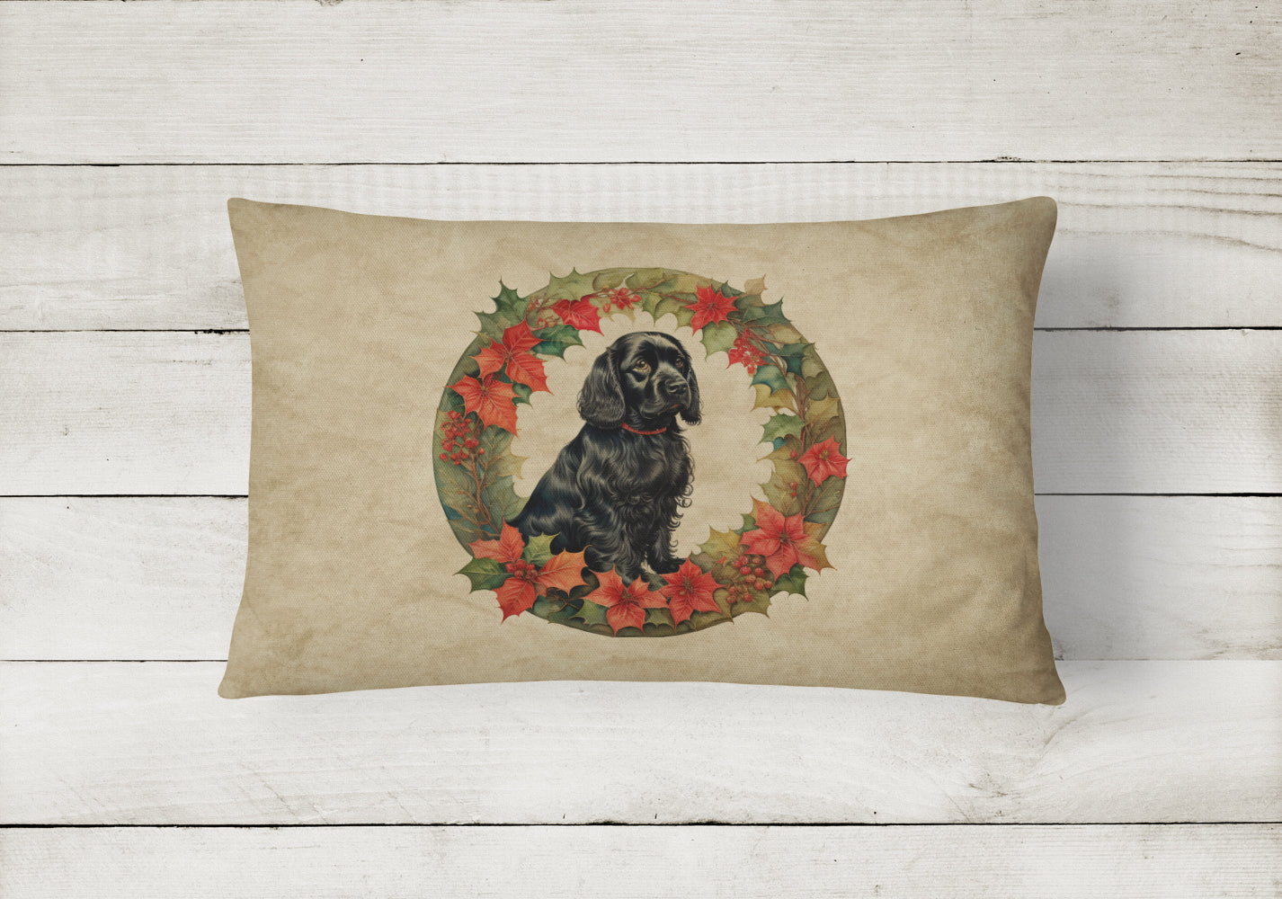 Cocker Spaniel Christmas Flowers Throw Pillow