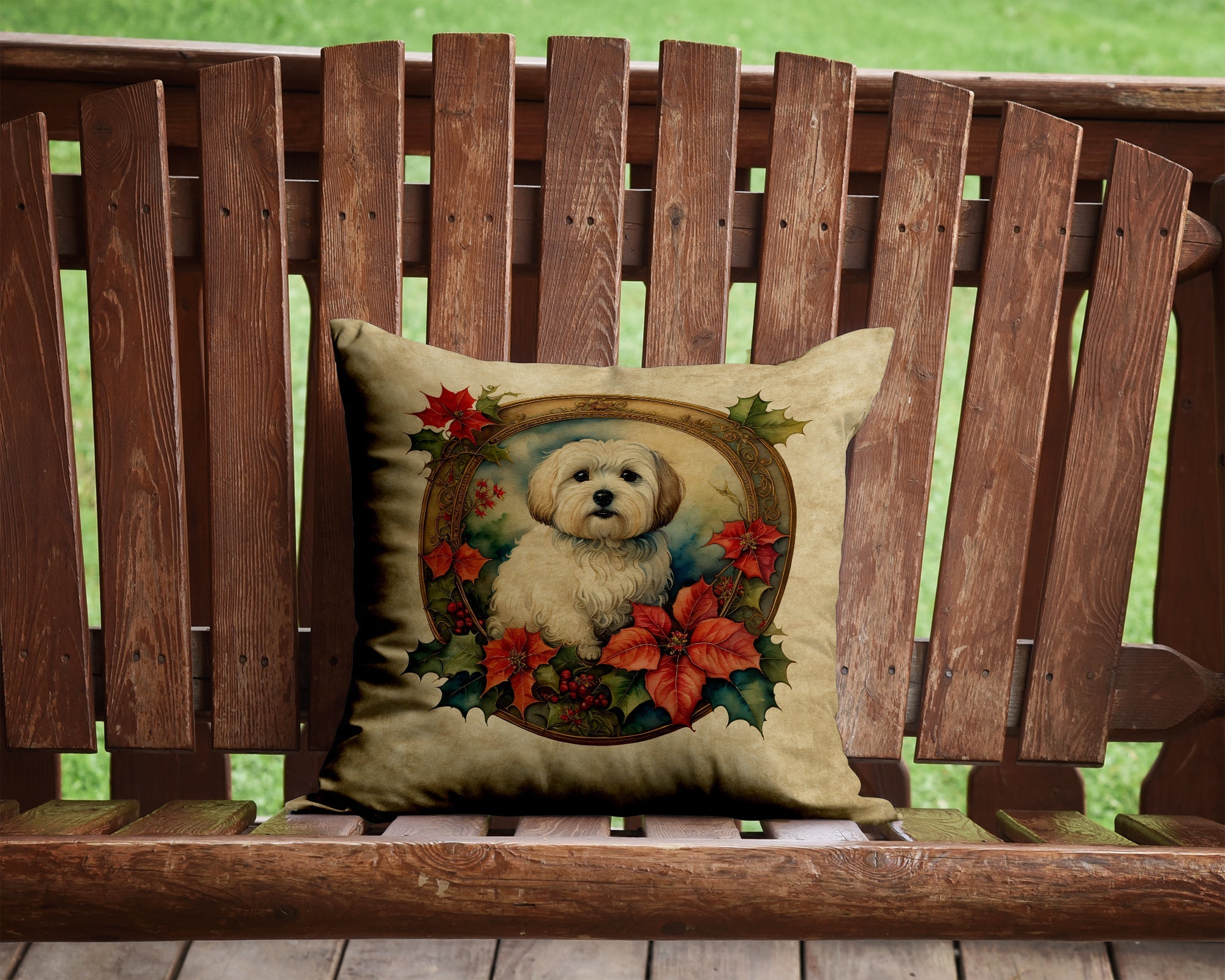 Coton De Tulear Christmas Flowers Throw Pillow
