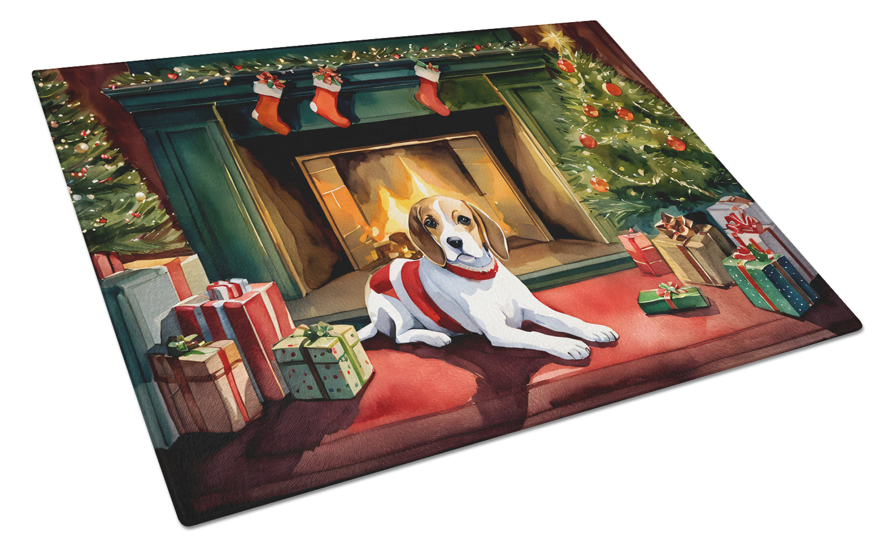 Beagle Cozy Christmas Glass Cutting Board